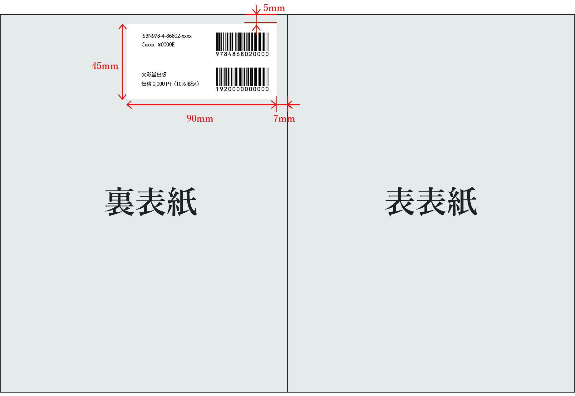 左綴じの場合の裏表紙バーコード位置見本